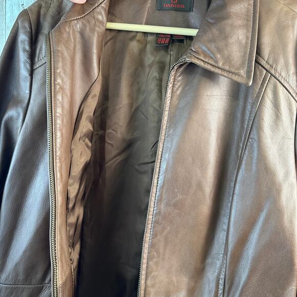 Danier‎ Vintage Leather Jacket Womens 2XL Brown Full Zip Butter Soft Above Knee - Picture 6 of 13